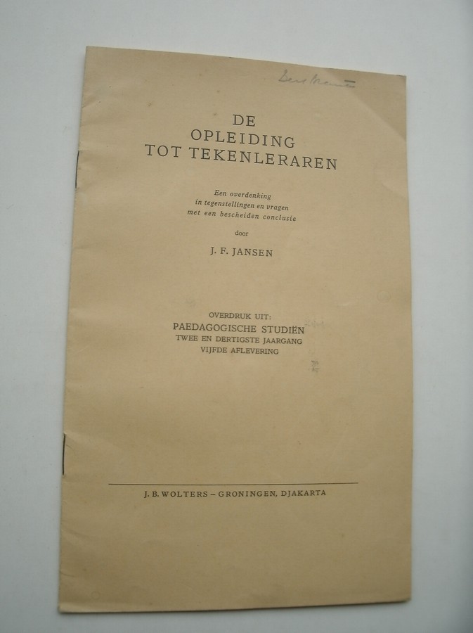 JANSEN, J.F., - De opleiding tot tekenleraren. Een overdenking in tegenstellingen en vragen met een bescheiden conclusie.