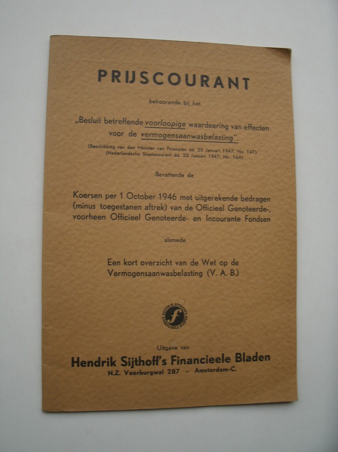 nn. - (Aandelenbeurs) Prijscourant behoorende bij het 