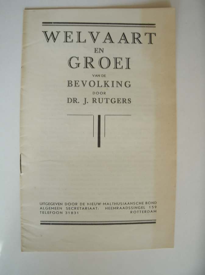 RUTGERS, J., - Welvaart en groei van de bevolking.