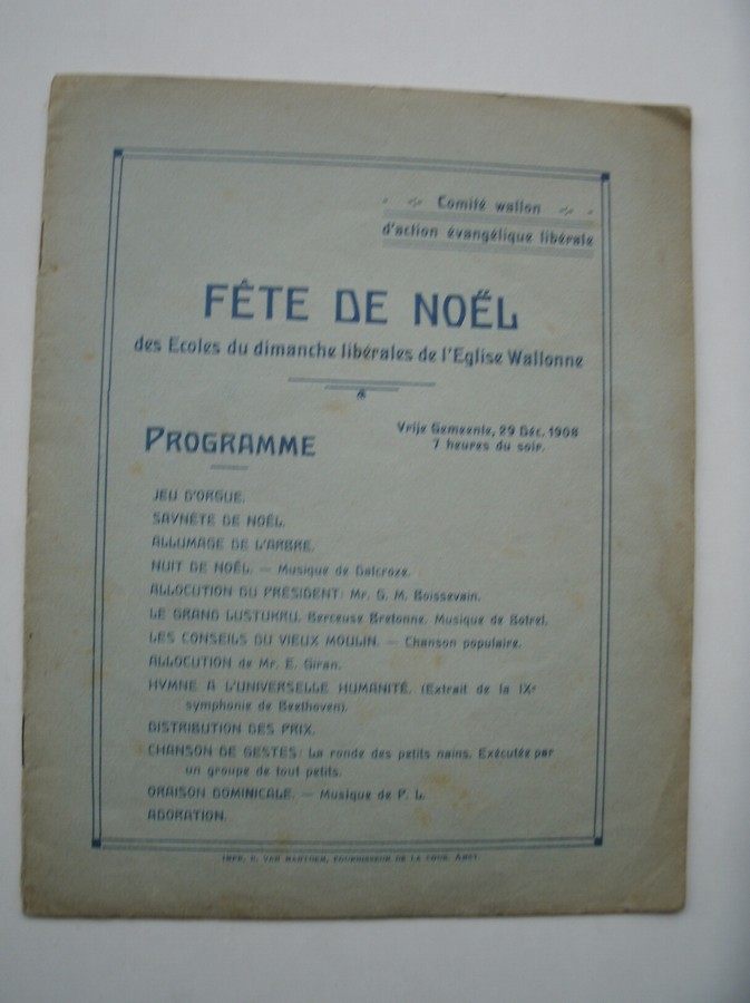 nn. - Fete de Noel des ecoles du dimanche liberales de l`Eglise Wallonne. (Waalse kerk Amsterdam).