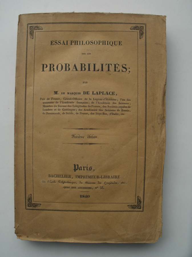 LAPLACE, M. LE MARQUIS DE, - Essai philosophique sur les probabilites.