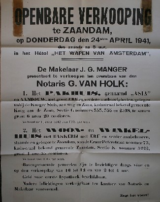 (zaanstreek). - Openbare Verkooping te Zaandam (..). Pakhuis genaamd Asia (..), Woon en winkelhuis (..) Czaar Peterstraat 73 (..).