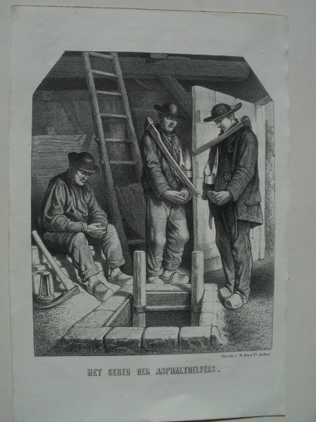 antique print (prent) - Het gebed der Asphaltdelvers. (asphalt diggers). Antique print.