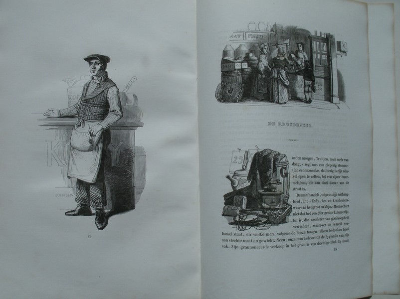 antique print (prent) - De kruidenier. Antique print.