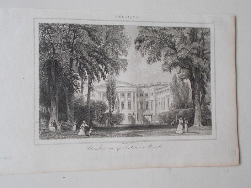 antique print (prent) - Chambre des representants a Bruxelles. (Brussel).