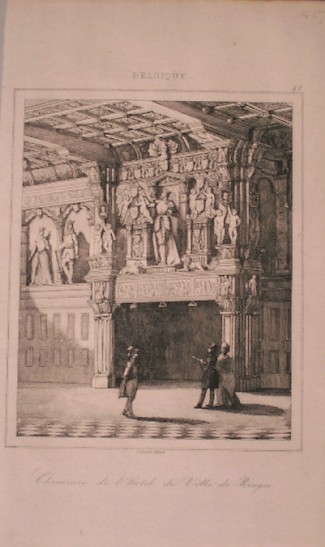 antique print (prent) - Cheminee de l`hotel de ville de Bruges. (Brugge).