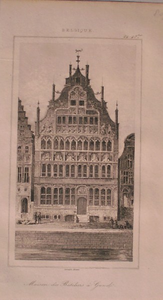 antique print (prent) - Maison de Bateliers a Gand. (Gent).