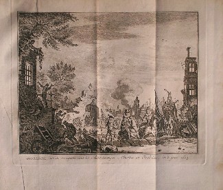 antique print (prent) - Oostende, na de overgave aan de Aartshertogen Albertus en Isabella in `t jaar 1604.