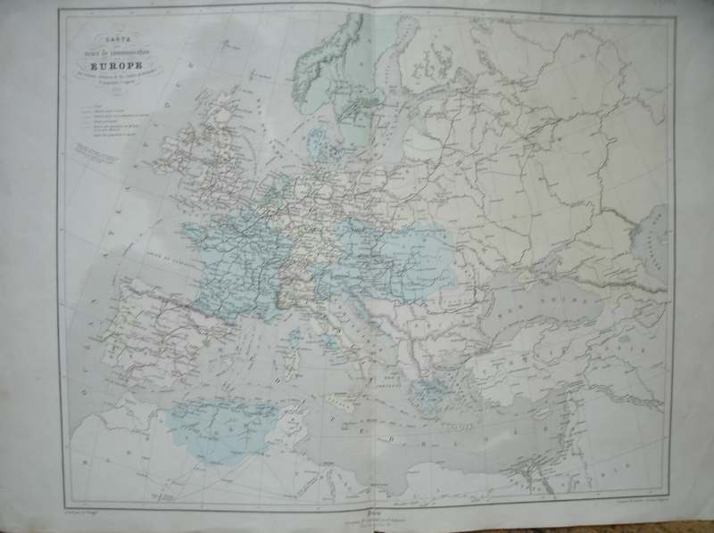 antique map (kaart). - Carte des voies de communication Europe. (Antique map of Europe).