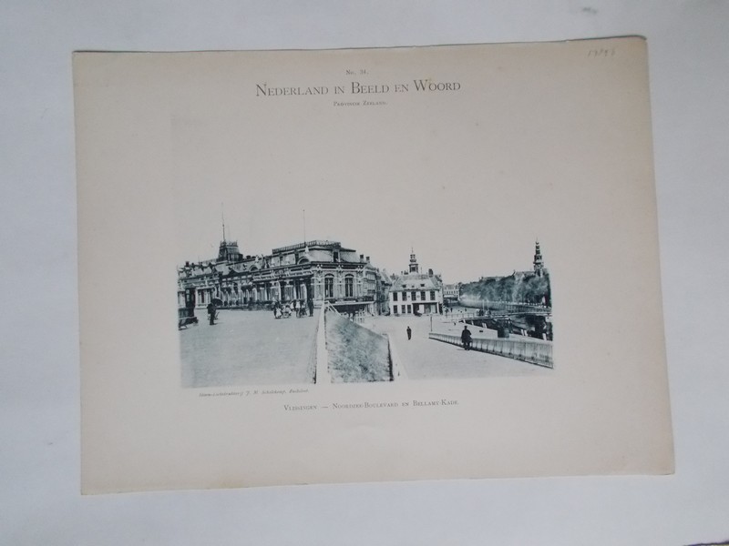 antique print (prent) - Vlissingen. Noord-zee boulevard en Bellamykade.