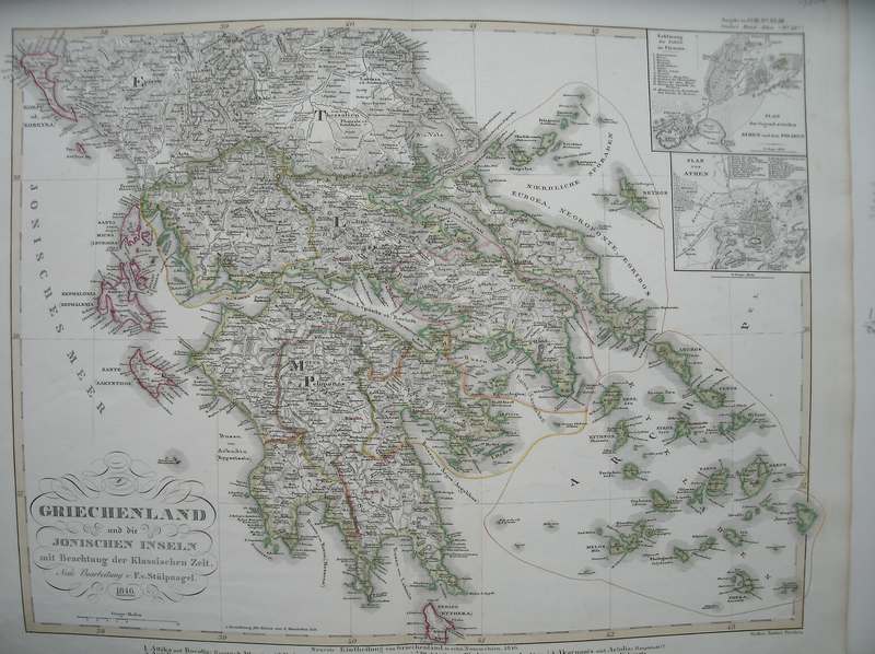 antique map (kaart). - Griechenland und die Ionischen Inseln. (Antique map of Greece)