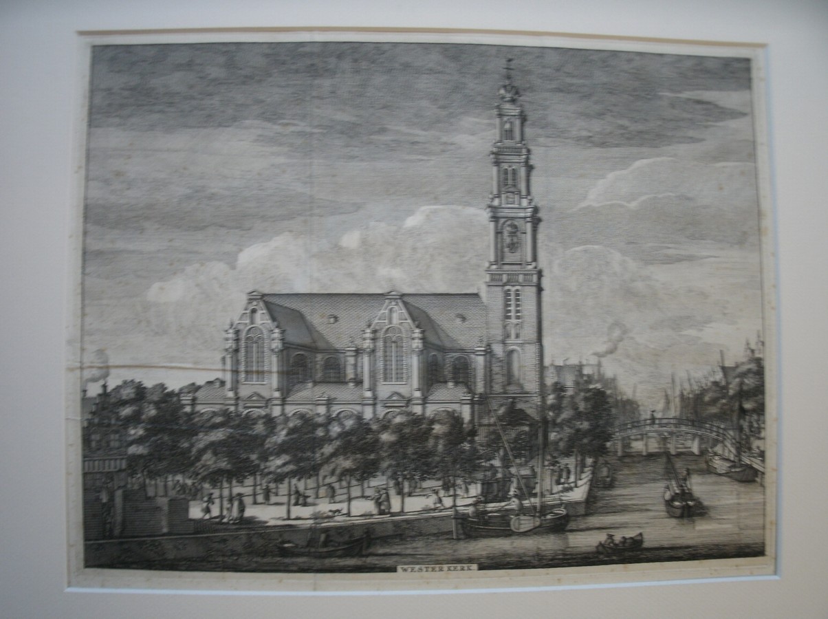 antique print (prent) - Westerkerk. (Westertoren, Amsterdam)