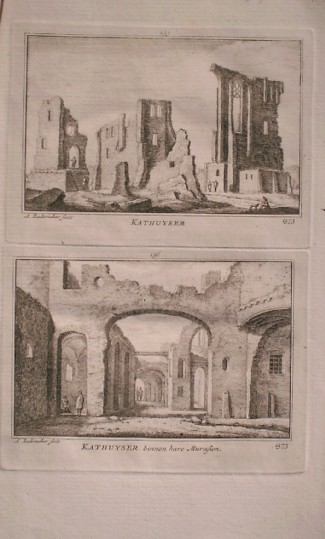 antique print (prent) - (Delft). Kathuyser-kerk. Kathuyser binnen hare murasien.