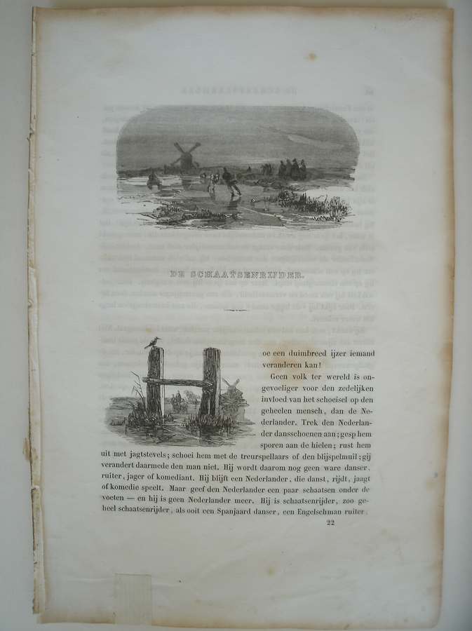 antique print (prent) - De schaatsenrijder.