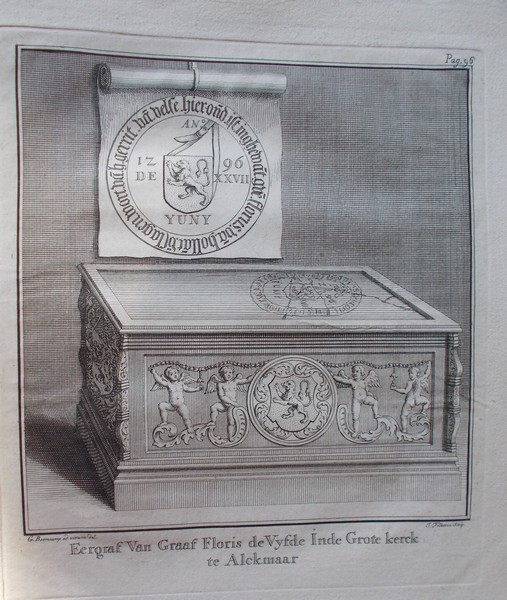 antique print (prent) - Eergraf van Graaf Floris de Vijfde in de Grote Kerck te Alkmaar.