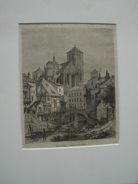 antique print (prent) - Huy sur la Meuse.