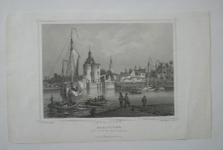 antique print (prent) - Enkhuizen. Gezicht op de buitenhaven.