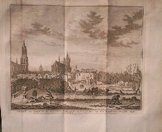 antique print (prent) - Delft van binnen na de verwoesting veroorzaakt door `t springen van den kruidtooren in `t jaar 1654 (..).