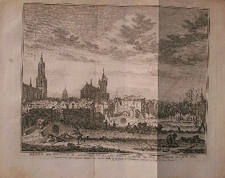 antique print (prent) - Delft van binnen na de verwoesting veroorzaakt door `t springen van den kruidtooren in `t jaar 1654 (..).