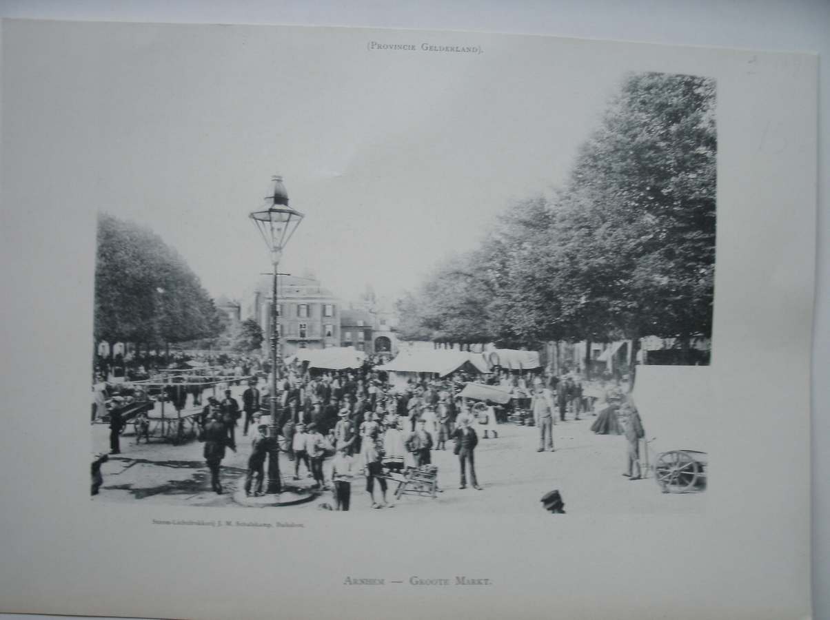 antique print (prent) - Arnhem. Groote markt.