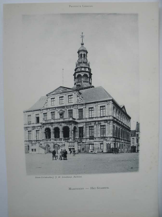 antique print (prent) - Maastricht. Het stadhuis.