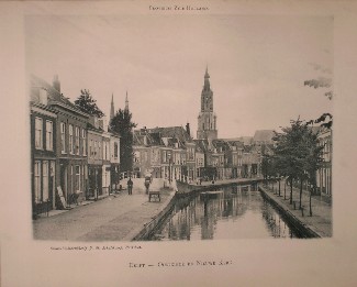 antique print (prent) - Delft. Oosteinde en Nieuwe Kerk.