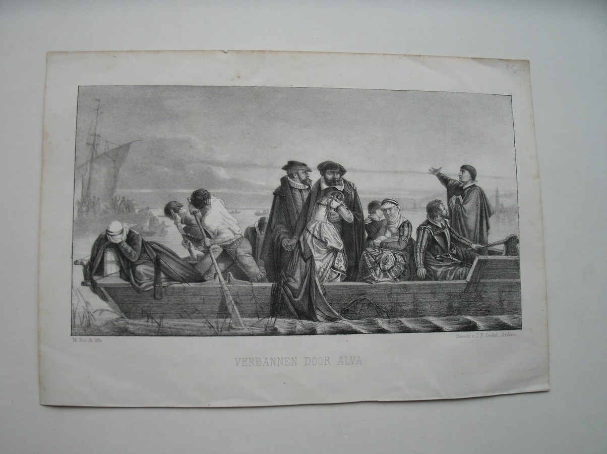 antique print (prent) - Verbannen door Alva.