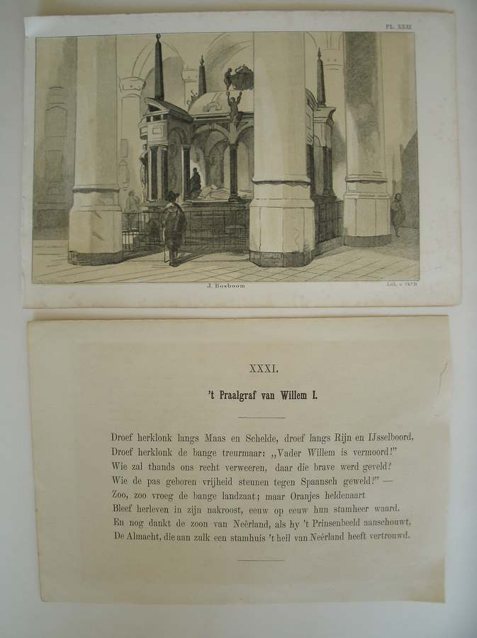 antique print (prent) - (Willem de eerste) Het praalgraf van Willem I.