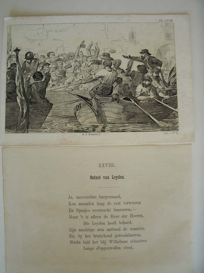 antique print (prent) - Ontzet van Leiden.