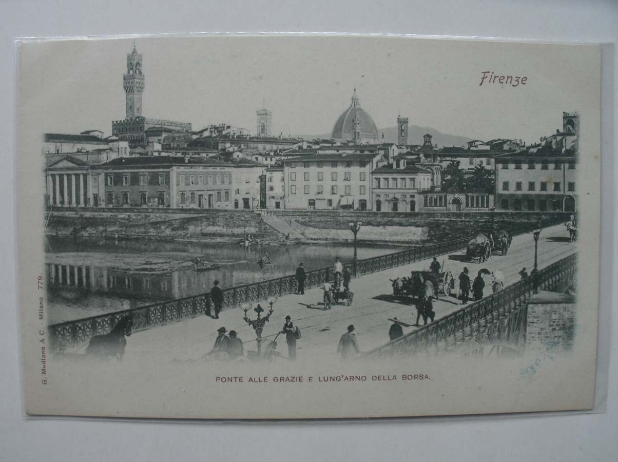 postcard. ansichtkaart. postkarte. - Firenze. Ponte alle grazie e lung`arno della borsa.
