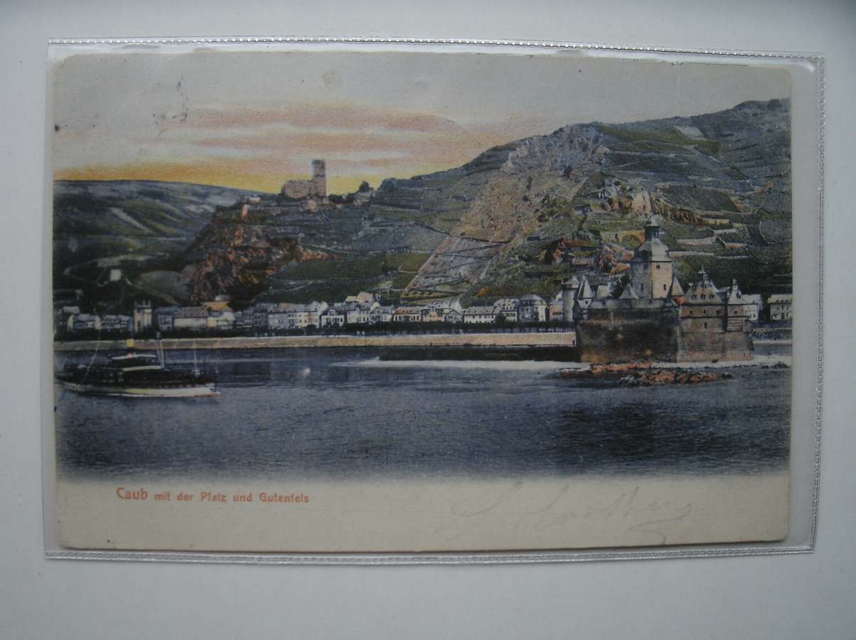 postcard. ansichtkaart. postkarte. - Caub mit der Pfalz und Gutenfels.