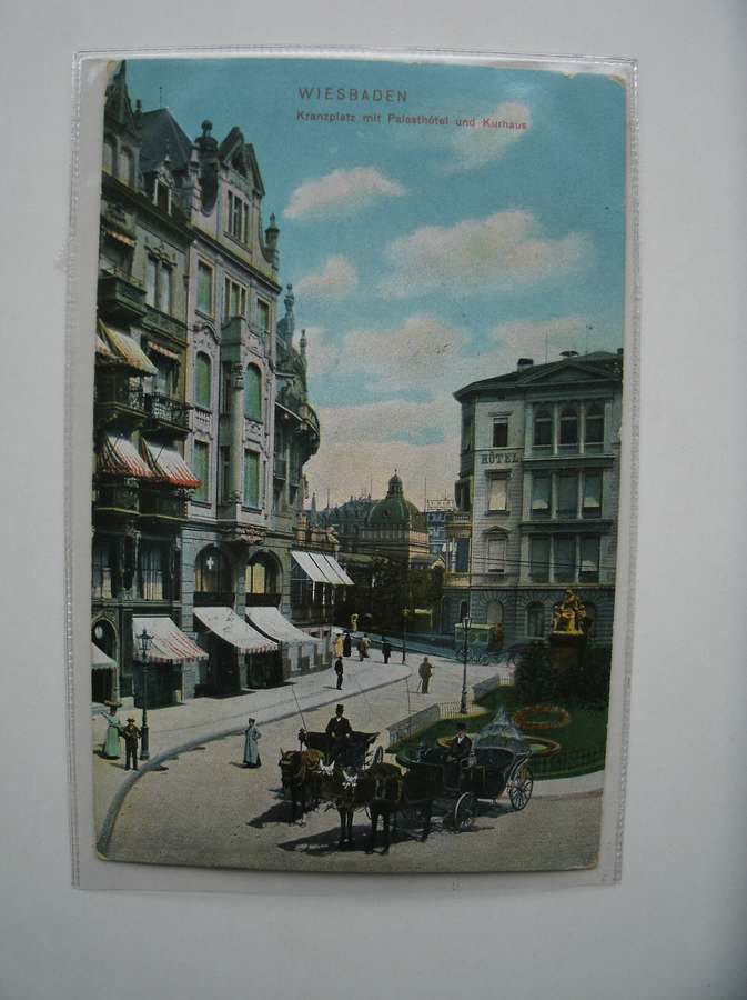 postcard. ansichtkaart. postkarte. - Wiesbaden. Kranzplatz mit Palasthotel und Kurhaus.
