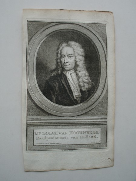antique print (prent) - Mr. Isaak van Hoornbeek. Raadpensionaris van Holland. Portrait.