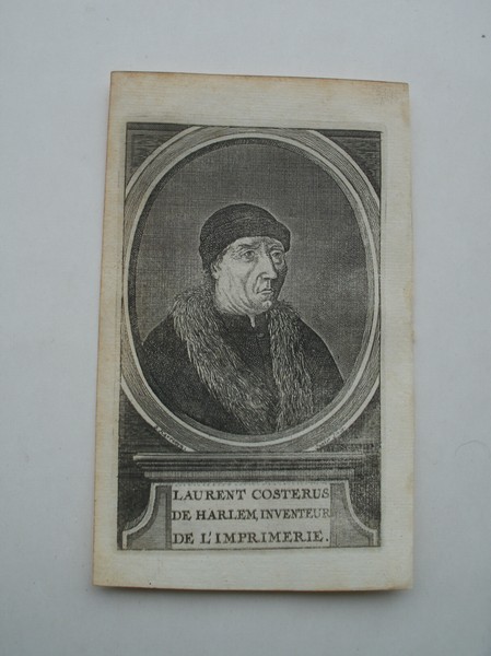 antique print (prent) - Laurent Costerus de Haarlem, inventeur de l`imprimerie. (Laurens Jansz. Coster)