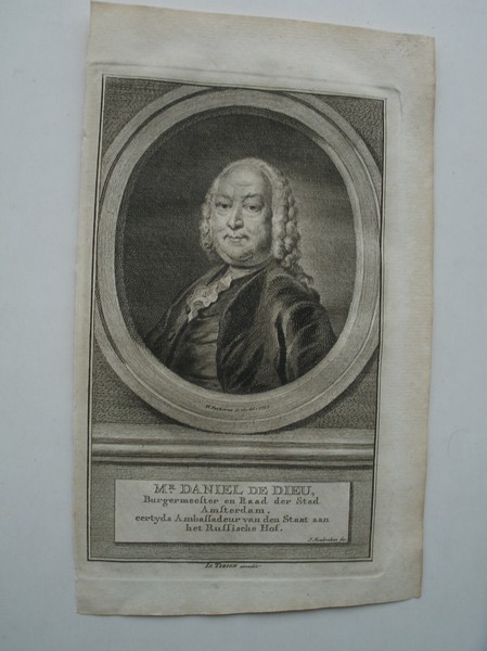 antique print (prent) - Mr. Daniel de Dieu. Burgermeester en raad der stad Amsterdam (..).