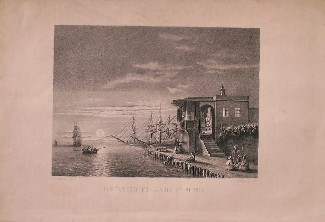 antique print (prent) - Een Turksch Koffijhuis op Rhodes (Rhodos).