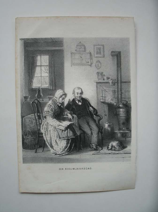 antique print (prent) - Een nieuwjaarsdag.