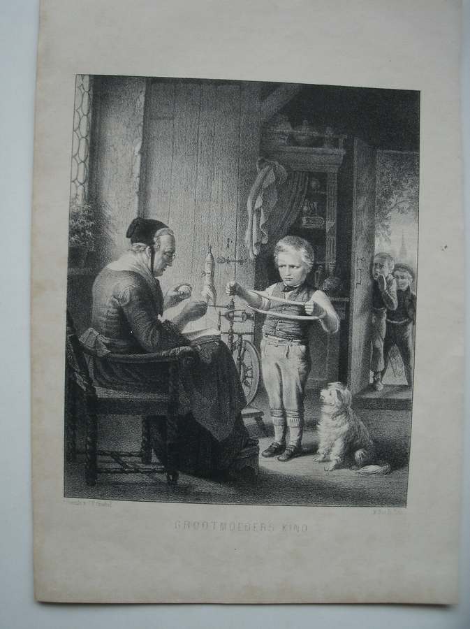 antique print (prent) - Grootmoeders kind.