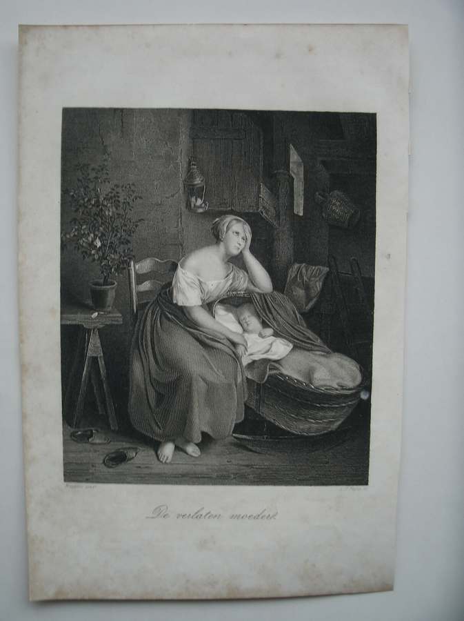 antique print (prent) - De verlaten moeder.