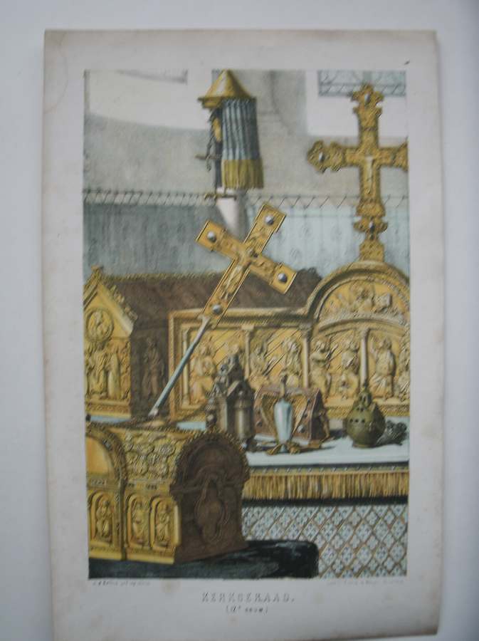 antique print (prent) - Kerkgeraad (12e eeuw).