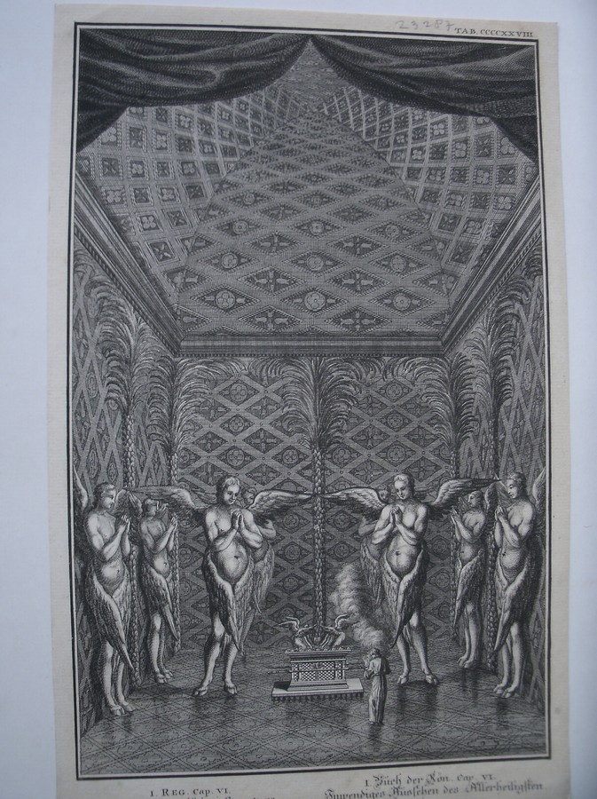 antique print (prent) - I. Reg. Cap. VI. Interna sanctissimi structura. I. Buch der Kon. Cap VI. Inwendiges Aussehen des Allerheiligsten.