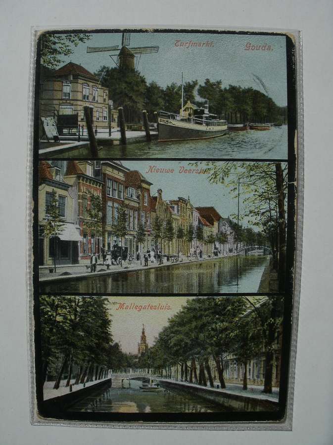 postcard. ansichtkaart. postkarte. - Gouda. Turfmarkt. Nieuwe veerstal. Mallegatssluis.