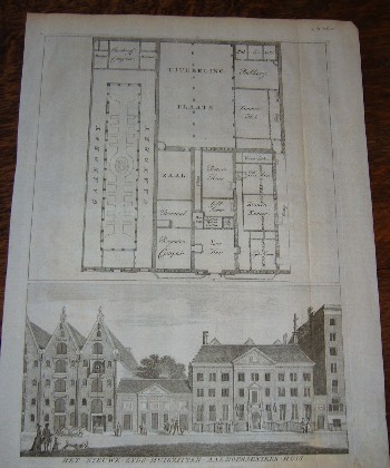 antique print (prent) - Het nieuwezijds huiszitten aalmoesseniers huis. (Amsterdam).