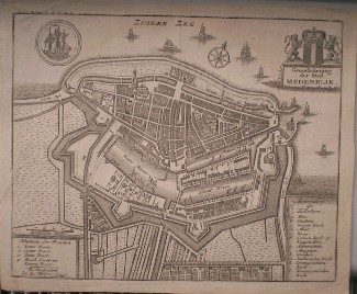 antique map (kaart). - (Medemblik). Grondtekening der stad Medenblik. Antique map op Medemblik.