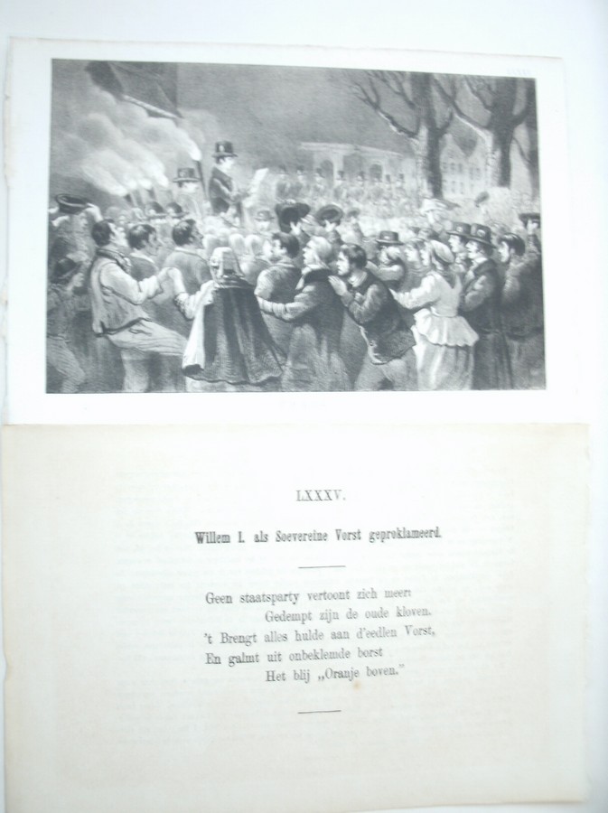 antique print (prent) - (Willem de eerste) Willem I als souvereine vorst geproklameerd.