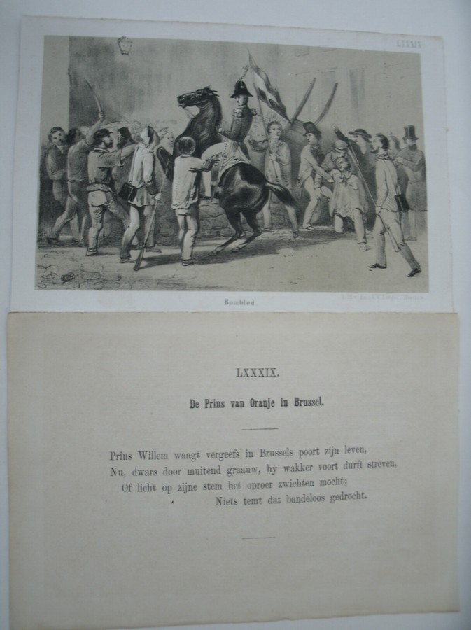 antique print (prent) - De Prins van Oranje in Brussel.