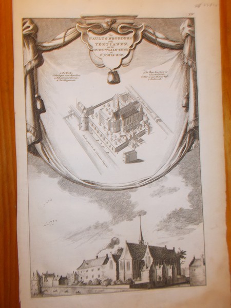 antique print (prent) - De Paulusbroeders ook Tertianen nu de Oude Waale kerk en St. Jorishof. (Amsterdam, waalse kerk).