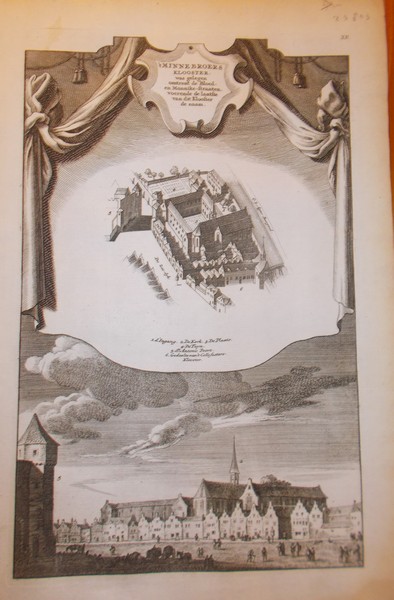 antique print (prent) - Het Minnebroers-klooster. (Amsterdam).