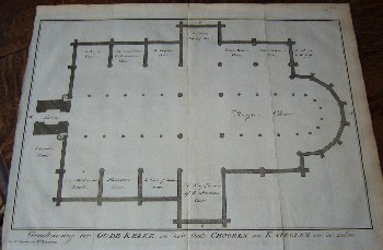 antique print (prent) - Grondtekening der Oude kerk en der oude chooren en kapellen in de zelve (Amsterdam).