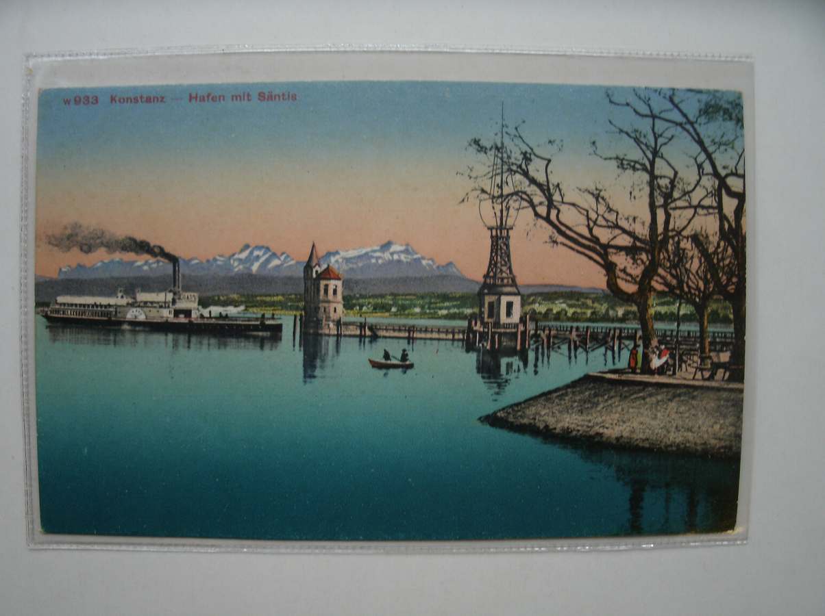 postcard. ansichtkaart. postkarte. - Konstanz. Hafen mit Santis. (With paddle steamer)